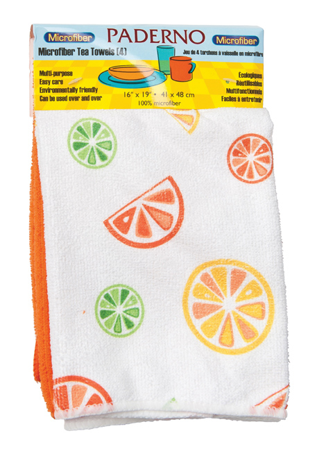 Paderno 3362 Microfiber tea towel set of 4 - green/orange fruit