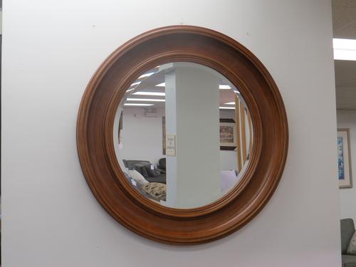 Big Round Wooden Mirror with Darkwood Around