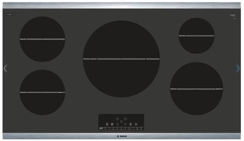 Bosch 800 Series 36” Induction Cooktop Black with Stainless Steel Strips NIT8668SUC